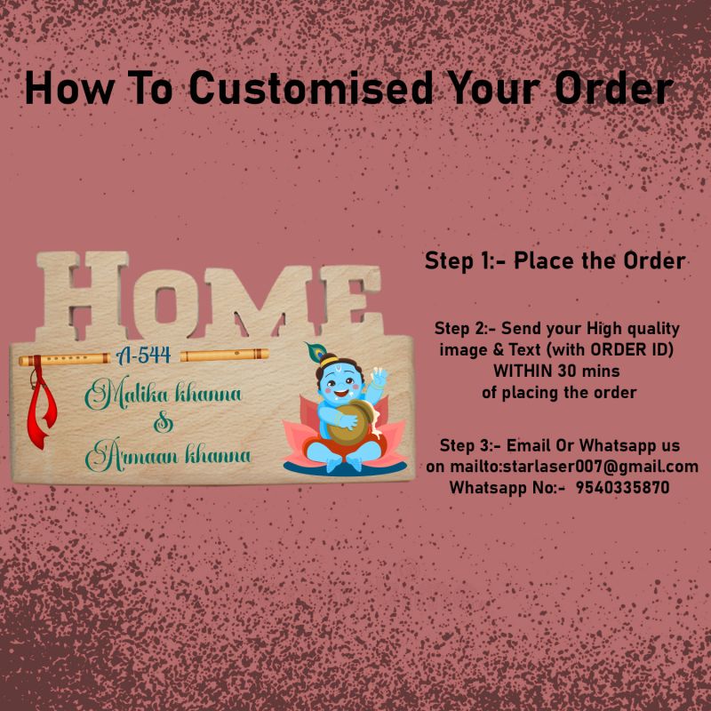 Personalized Lord Krishna Theme Wooden Name Plate For Home Entrance, Flat & Office  Laddu Gopal Wall Decor for Main Door Custom With Name & Flat Number